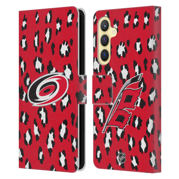 NHL Carolina Hurricanes Leopard Patten Leather Book Wallet Case Cover For Samsung Galaxy S23 FE 5G