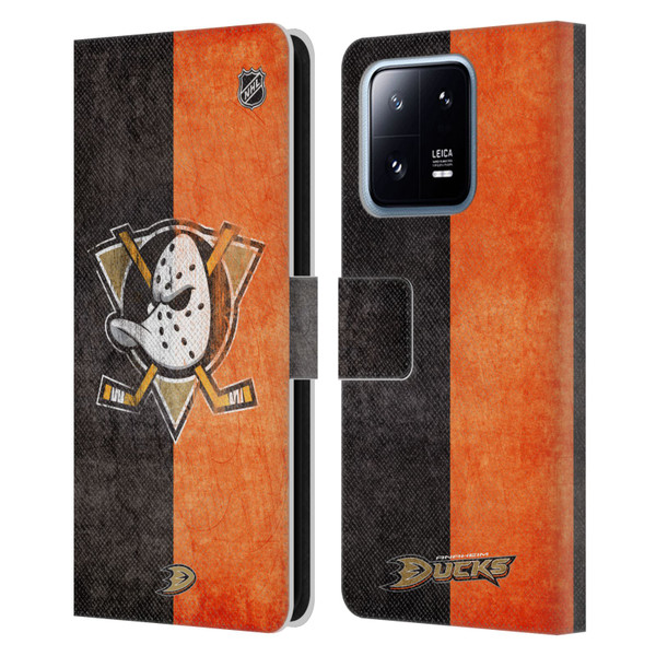 NHL Anaheim Ducks Half Distressed Leather Book Wallet Case Cover For Xiaomi 13 Pro 5G