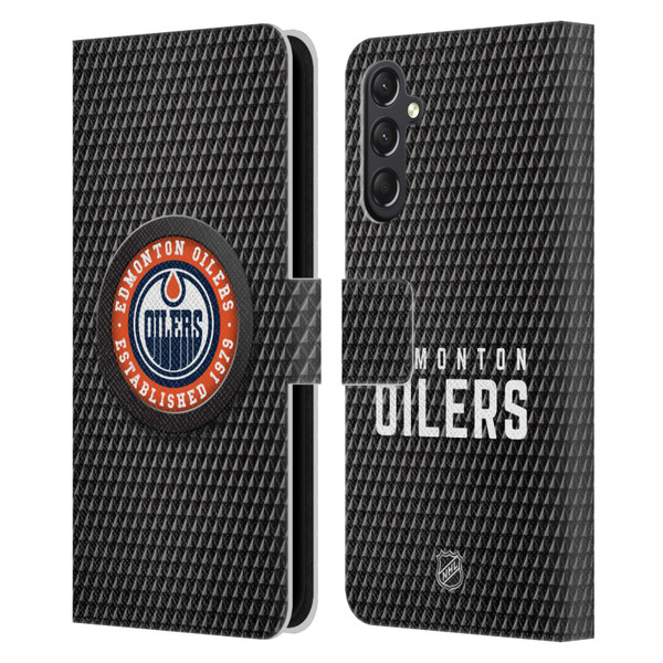 NHL Edmonton Oilers Puck Texture Leather Book Wallet Case Cover For Samsung Galaxy A24 4G / M34 5G