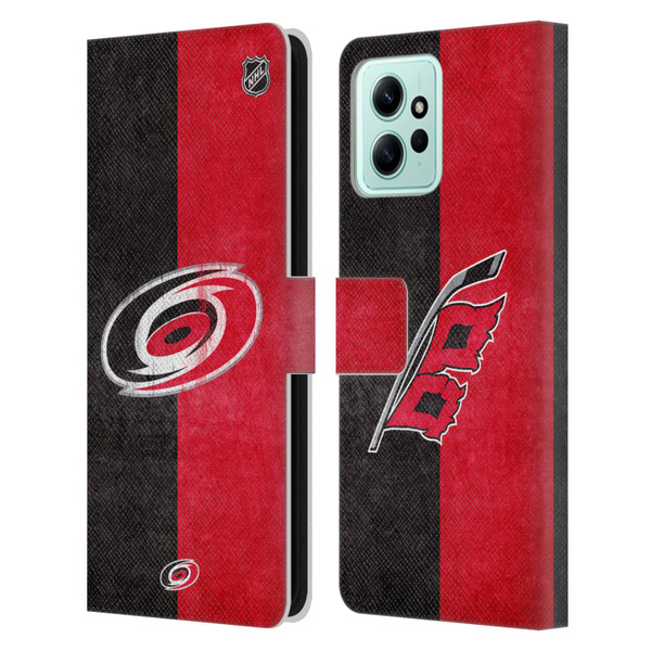 NHL Carolina Hurricanes Half Distressed Leather Book Wallet Case Cover For Xiaomi Redmi 12
