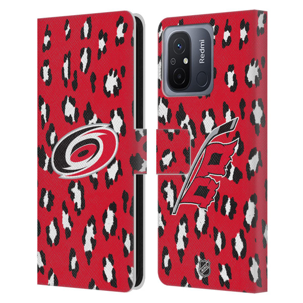 NHL Carolina Hurricanes Leopard Patten Leather Book Wallet Case Cover For Xiaomi Redmi 12C