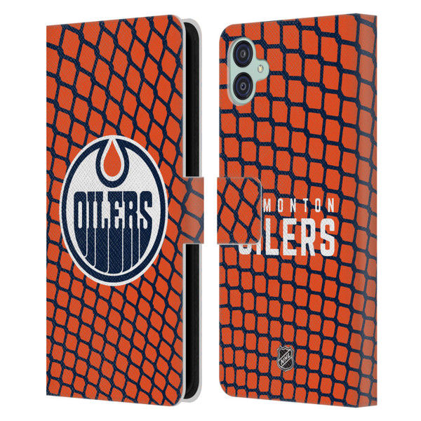 NHL Edmonton Oilers Net Pattern Leather Book Wallet Case Cover For Samsung Galaxy M04 5G / A04e