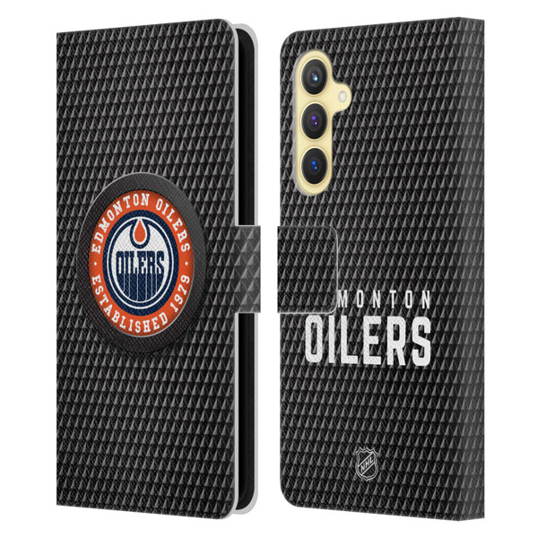 NHL Edmonton Oilers Puck Texture Leather Book Wallet Case Cover For Samsung Galaxy S23 FE 5G