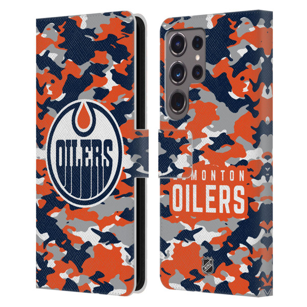NHL Edmonton Oilers Camouflage Leather Book Wallet Case Cover For Samsung Galaxy S24 Ultra 5G
