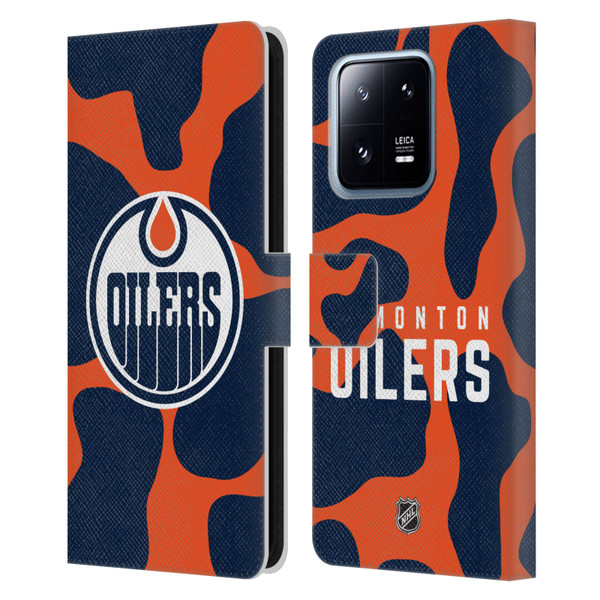 NHL Edmonton Oilers Cow Pattern Leather Book Wallet Case Cover For Xiaomi 13 Pro 5G