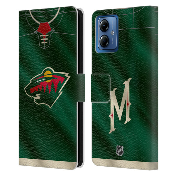 NHL Minnesota Wild Jersey Leather Book Wallet Case Cover For Motorola Moto G14