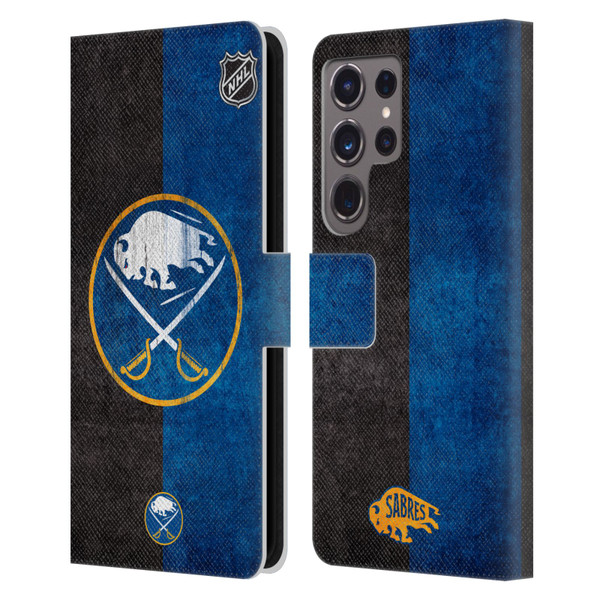 NHL Buffalo Sabres Half Distressed Leather Book Wallet Case Cover For Samsung Galaxy S24 Ultra 5G