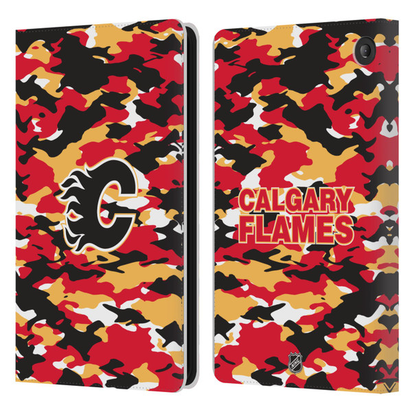 NHL Calgary Flames Camouflage Leather Book Wallet Case Cover For Amazon Fire 7 2022