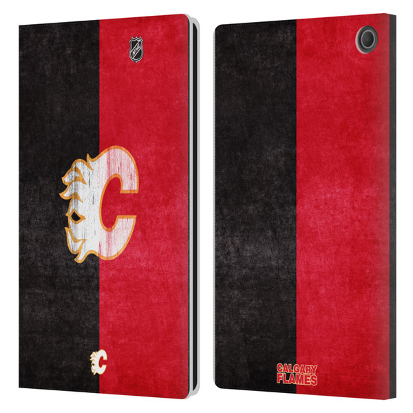 NHL Calgary Flames Half Distressed Leather Book Wallet Case Cover For Amazon Fire Max 11 2023