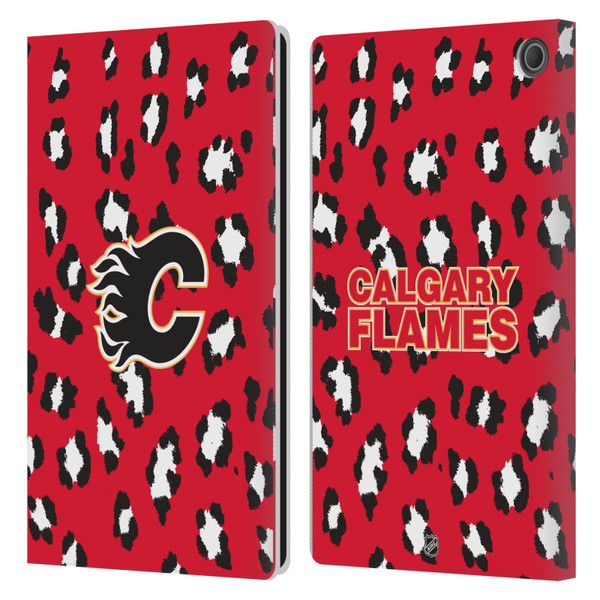 NHL Calgary Flames Leopard Patten Leather Book Wallet Case Cover For Amazon Fire Max 11 2023