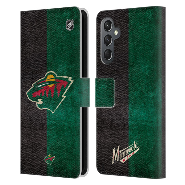 NHL Minnesota Wild Half Distressed Leather Book Wallet Case Cover For Samsung Galaxy A25 5G