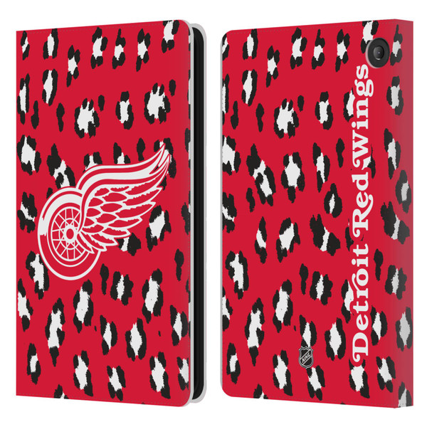 NHL Detroit Red Wings Leopard Patten Leather Book Wallet Case Cover For Amazon Fire 7 2022