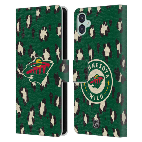 NHL Minnesota Wild Leopard Patten Leather Book Wallet Case Cover For Samsung Galaxy M04 5G / A04e