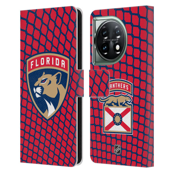 NHL Florida Panthers Net Pattern Leather Book Wallet Case Cover For OnePlus 11 5G