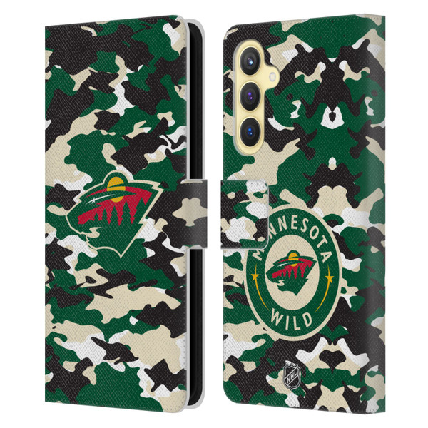 NHL Minnesota Wild Camouflage Leather Book Wallet Case Cover For Samsung Galaxy S23 FE 5G