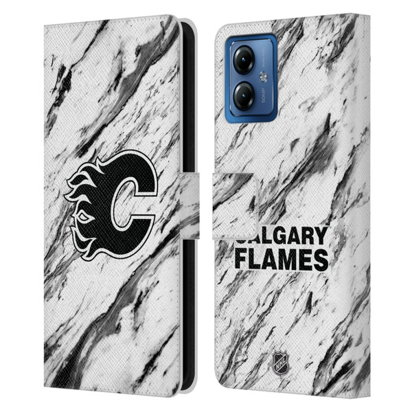 NHL Calgary Flames Marble Leather Book Wallet Case Cover For Motorola Moto G14