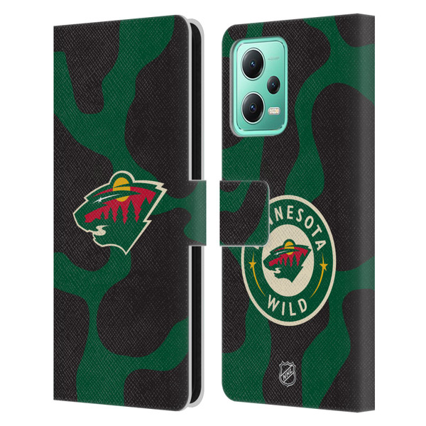 NHL Minnesota Wild Cow Pattern Leather Book Wallet Case Cover For Xiaomi Redmi Note 12 5G