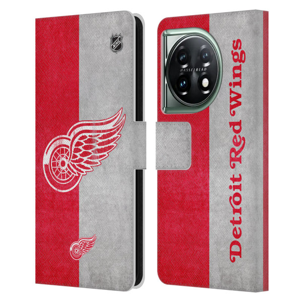 NHL Detroit Red Wings Half Distressed Leather Book Wallet Case Cover For OnePlus 11 5G