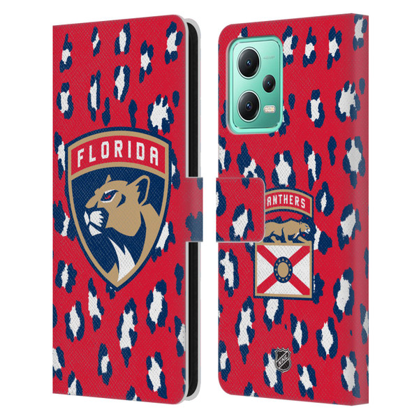 NHL Florida Panthers Leopard Patten Leather Book Wallet Case Cover For Xiaomi Redmi Note 12 5G