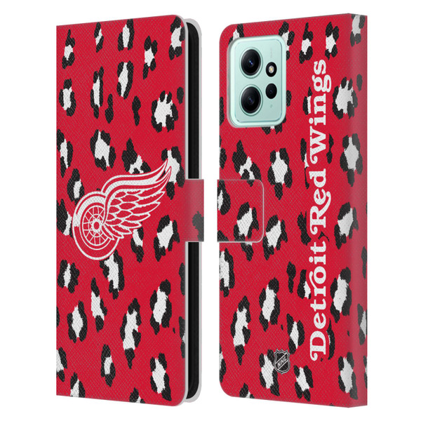 NHL Detroit Red Wings Leopard Patten Leather Book Wallet Case Cover For Xiaomi Redmi 12
