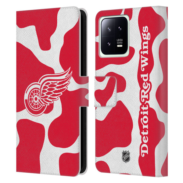 NHL Detroit Red Wings Cow Pattern Leather Book Wallet Case Cover For Xiaomi 13 5G