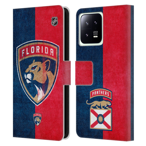 NHL Florida Panthers Half Distressed Leather Book Wallet Case Cover For Xiaomi 13 5G