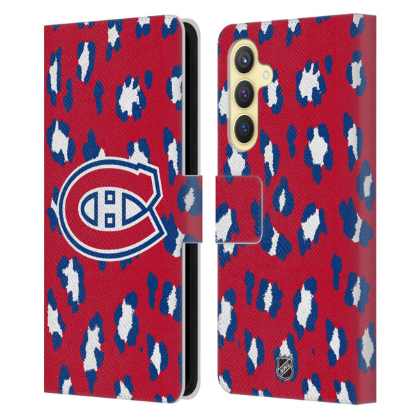 NHL Montreal Canadiens Leopard Patten Leather Book Wallet Case Cover For Samsung Galaxy S23 FE 5G