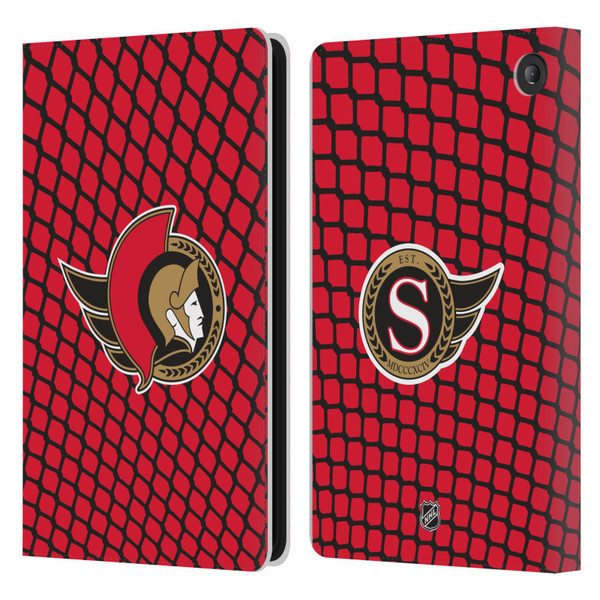 NHL Ottawa Senators Net Pattern Leather Book Wallet Case Cover For Amazon Fire 7 2022