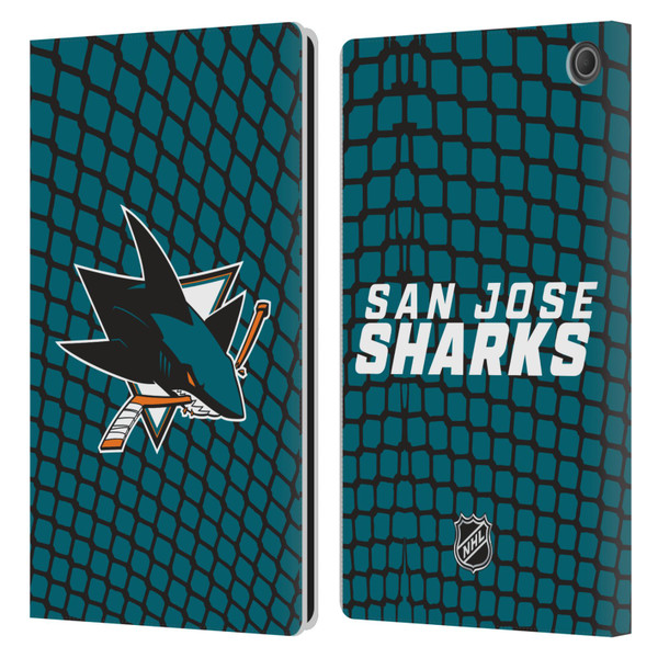 NHL San Jose Sharks Net Pattern Leather Book Wallet Case Cover For Amazon Fire Max 11 2023