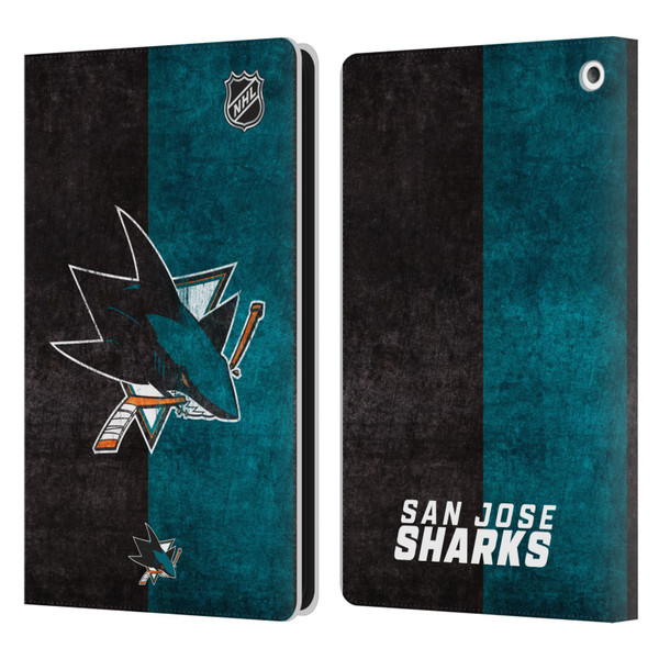 NHL San Jose Sharks Half Distressed Leather Book Wallet Case Cover For Amazon Fire HD 8/Fire HD 8 Plus 2020