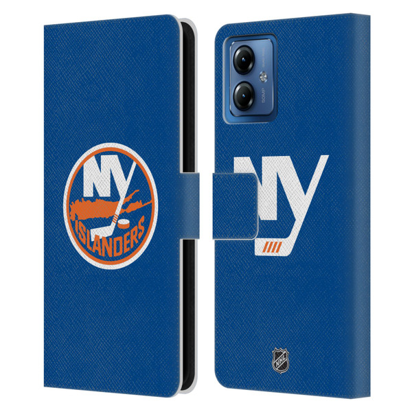 NHL New York Islanders Plain Leather Book Wallet Case Cover For Motorola Moto G14