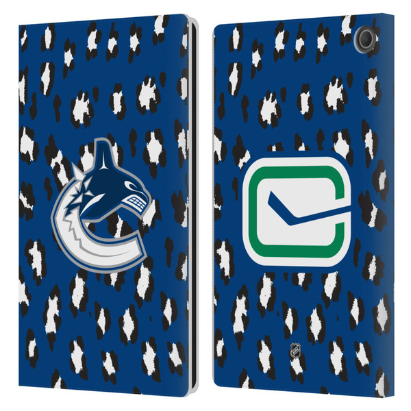 NHL Vancouver Canucks Leopard Patten Leather Book Wallet Case Cover For Amazon Fire Max 11 2023