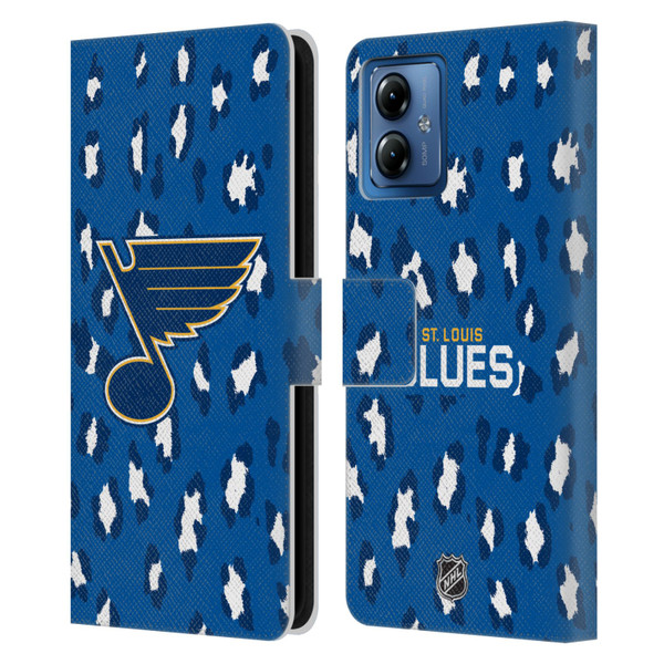 NHL St Louis Blues Leopard Patten Leather Book Wallet Case Cover For Motorola Moto G14