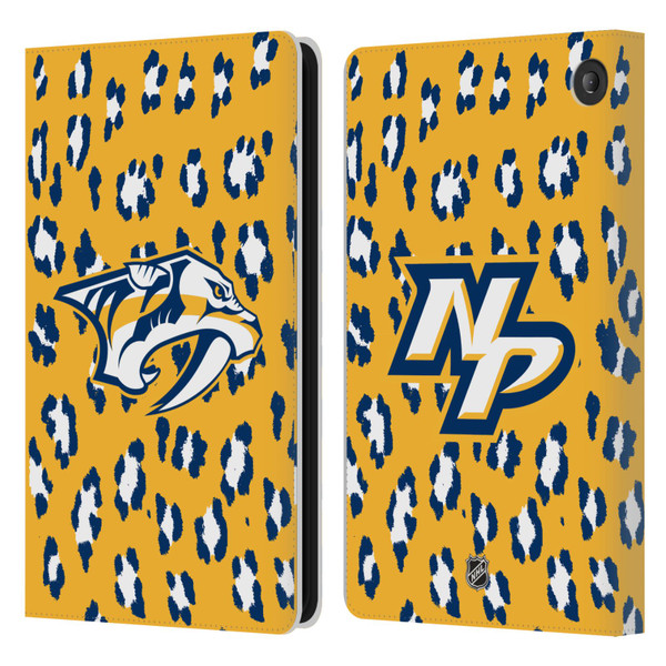 NHL Nashville Predators Leopard Patten Leather Book Wallet Case Cover For Amazon Fire 7 2022