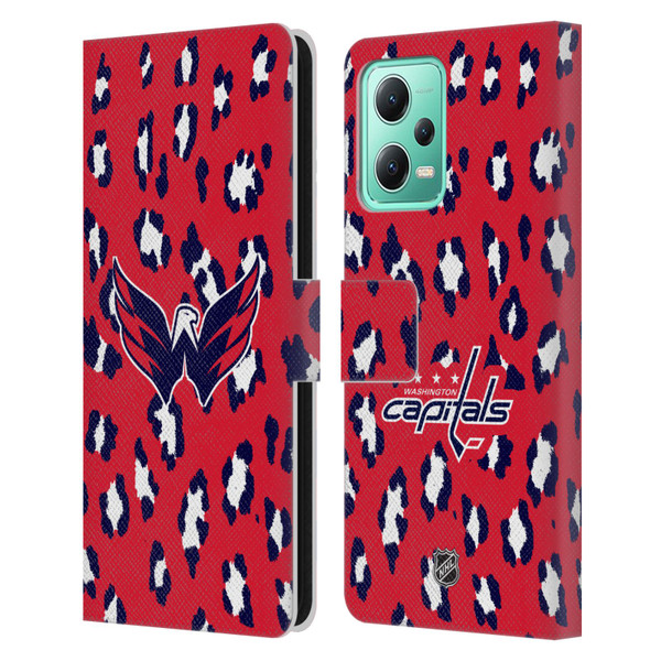 NHL Washington Capitals Leopard Patten Leather Book Wallet Case Cover For Xiaomi Redmi Note 12 5G
