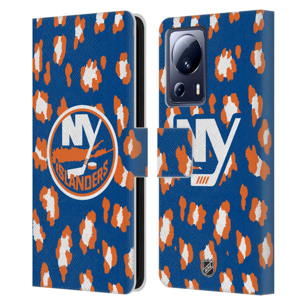 NHL New York Islanders Leopard Patten Leather Book Wallet Case Cover For Xiaomi 13 Lite 5G