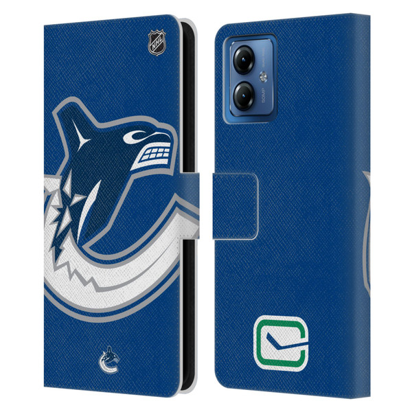 NHL Vancouver Canucks Oversized Leather Book Wallet Case Cover For Motorola Moto G14