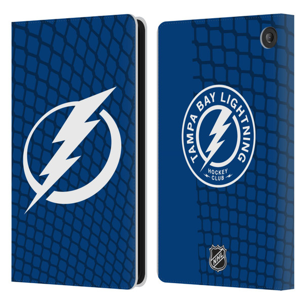 NHL Tampa Bay Lightning Net Pattern Leather Book Wallet Case Cover For Amazon Fire 7 2022
