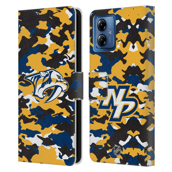 NHL Nashville Predators Camouflage Leather Book Wallet Case Cover For Motorola Moto G14