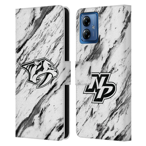 NHL Nashville Predators Marble Leather Book Wallet Case Cover For Motorola Moto G14