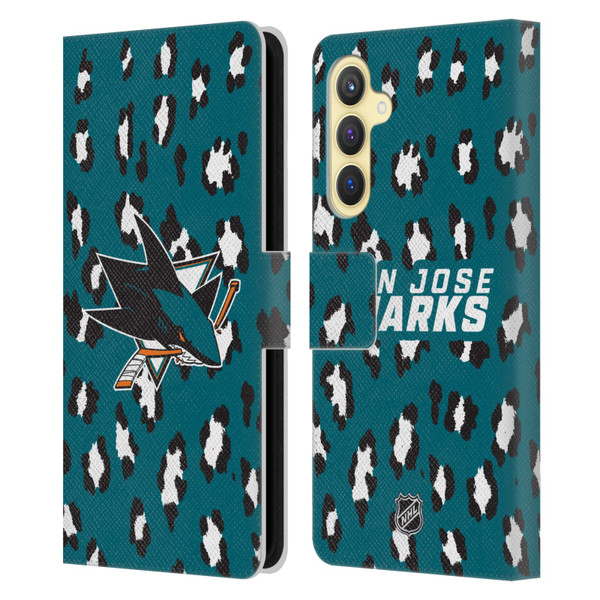 NHL San Jose Sharks Leopard Patten Leather Book Wallet Case Cover For Samsung Galaxy S23 FE 5G