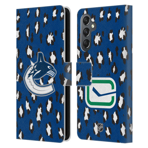 NHL Vancouver Canucks Leopard Patten Leather Book Wallet Case Cover For Samsung Galaxy A25 5G