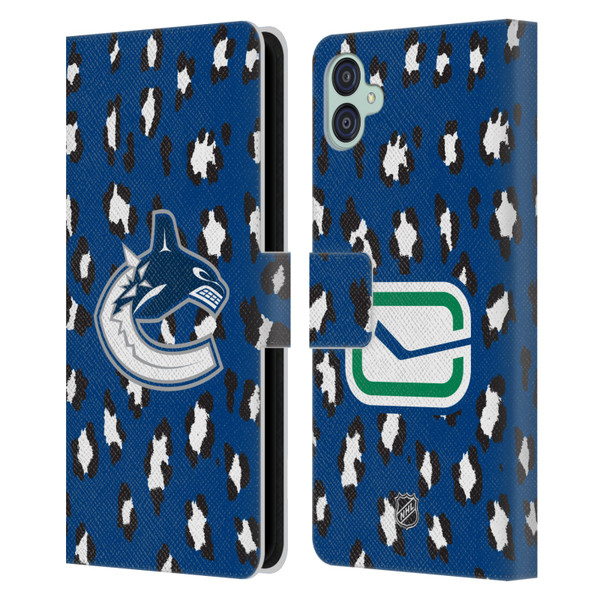 NHL Vancouver Canucks Leopard Patten Leather Book Wallet Case Cover For Samsung Galaxy M04 5G / A04e