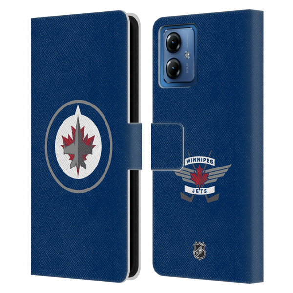 NHL Winnipeg Jets Plain Leather Book Wallet Case Cover For Motorola Moto G14