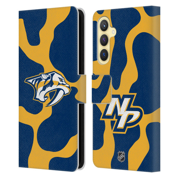 NHL Nashville Predators Cow Pattern Leather Book Wallet Case Cover For Samsung Galaxy S23 FE 5G