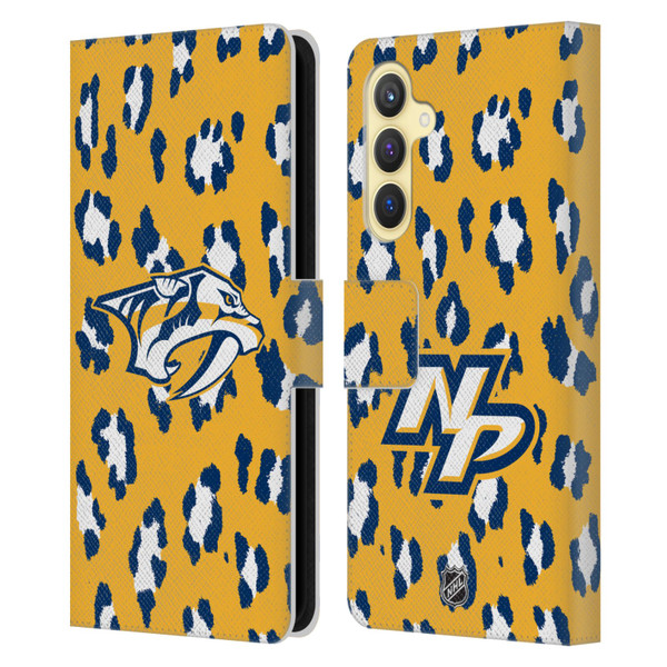 NHL Nashville Predators Leopard Patten Leather Book Wallet Case Cover For Samsung Galaxy S23 FE 5G