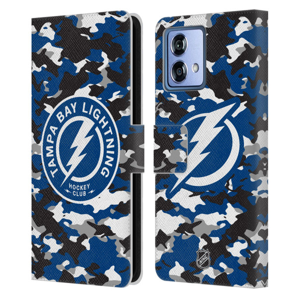 NHL Tampa Bay Lightning Camouflage Leather Book Wallet Case Cover For Motorola Moto G84 5G