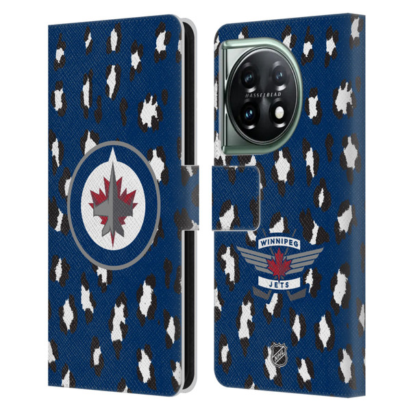 NHL Winnipeg Jets Leopard Patten Leather Book Wallet Case Cover For OnePlus 11 5G