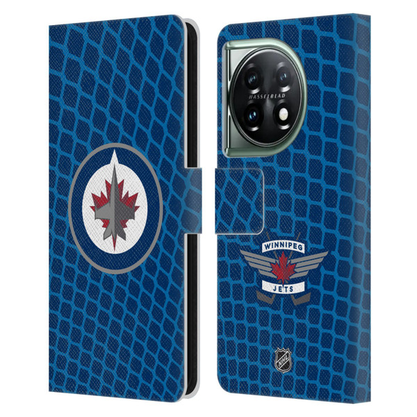 NHL Winnipeg Jets Net Pattern Leather Book Wallet Case Cover For OnePlus 11 5G