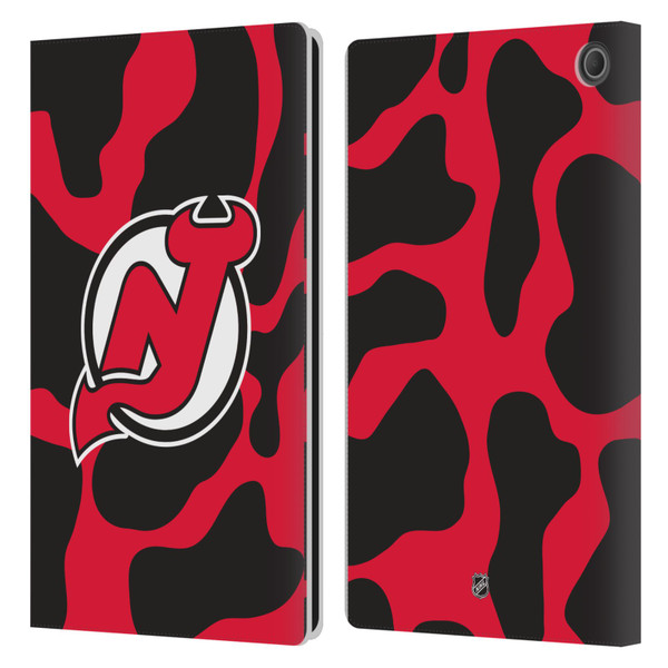 NHL New Jersey Devils Cow Pattern Leather Book Wallet Case Cover For Amazon Fire Max 11 2023